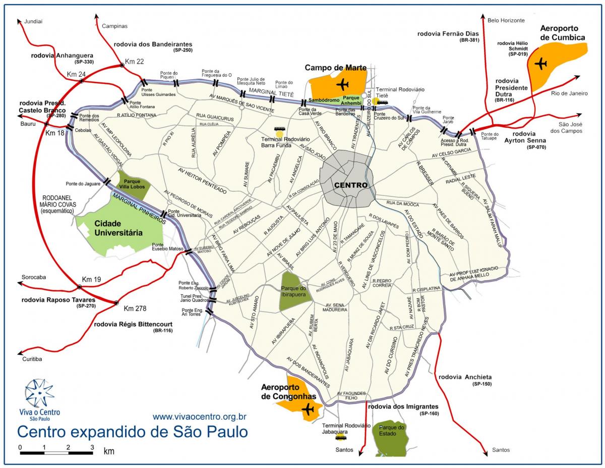 Χάρτης των μεγάλων κέντρο του Σάο Πάολο