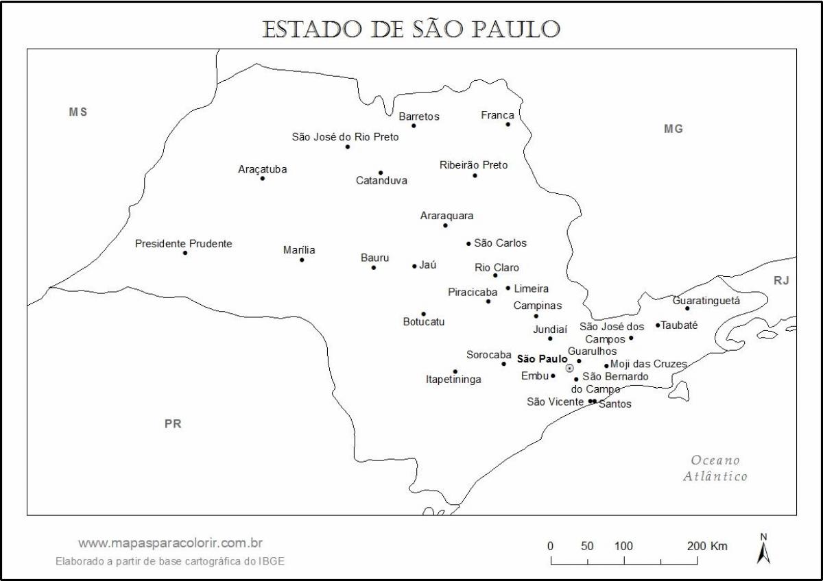 Χάρτης του Σάο Πάολο παρθένο - κύριες πόλεις