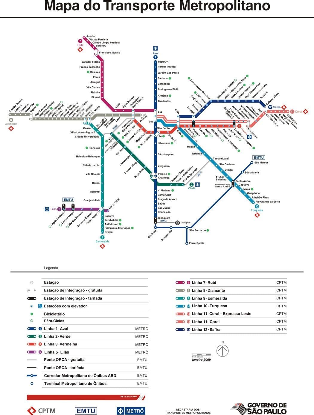 Χάρτης του Σάο Πάολο CPTM μεταφοράς