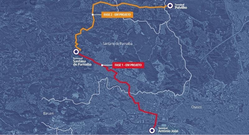 Χάρτης της corredor BRT metropolitano Alphaville-Cajamar