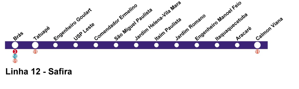 Χάρτης της CPTM Σάο Πάολο - Γραμμή 12 - Sapphire