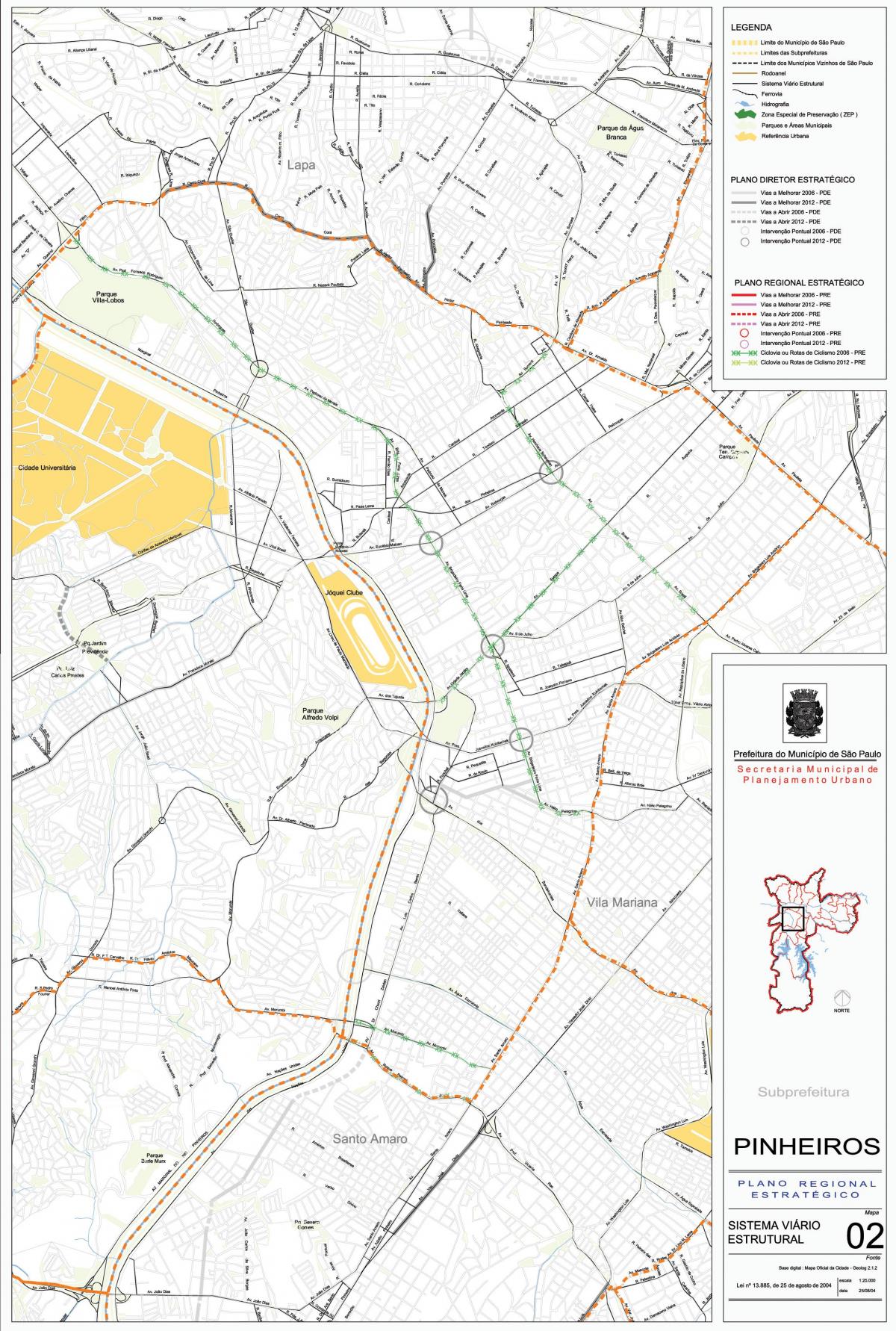 Χάρτης της Pinheiros του Σάο Πάολο - Δρόμους