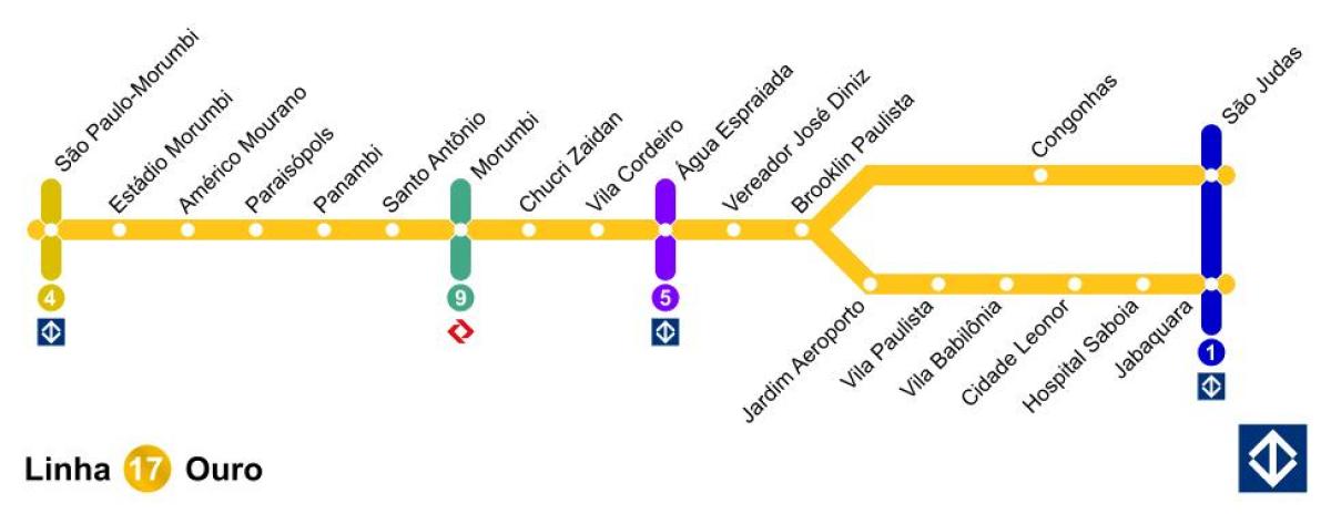 Χάρτης του Σάο Πάολο monorail - Γραμμή 17 - Χρυσό